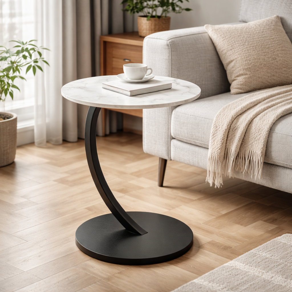 Tavolino Laterale Moderno Salvaspazio, Tavolino da Divano con Base in Metallo e Piano Rotondo, Tavolino da Salotto Minimal Design per Soggiorno Camera Ufficio, 38x40x62 cm
