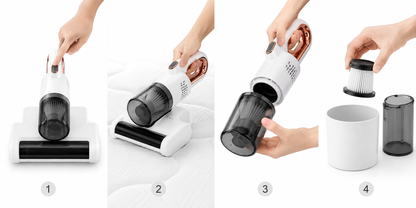 Aspirapolvere Antiacaro per Materassi Portatile, Aspiratore Multifunzione UV per Letto e Divano, Aspirapolvere Senza Fili con Filtro HEPA Lavabile, Rimozione Polvere e Peli, Ricarica USB
