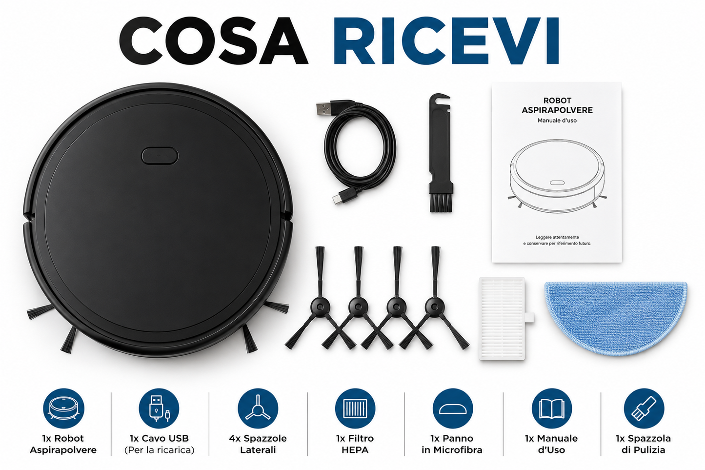 Robot Aspirapolvere Automatico per Casa e Ufficio, Aspirazione Potente, Compatto e Silenzioso, Pulizia di Polvere, Capelli e Briciole, Ideale per Pavimenti e Tappeti Sottili