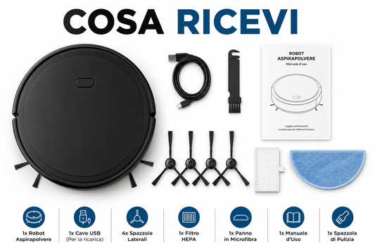 Robot Aspirapolvere Automatico per Casa e Ufficio, Aspirazione Potente, Compatto e Silenzioso, Pulizia di Polvere, Capelli e Briciole, Ideale per Pavimenti e Tappeti Sottili