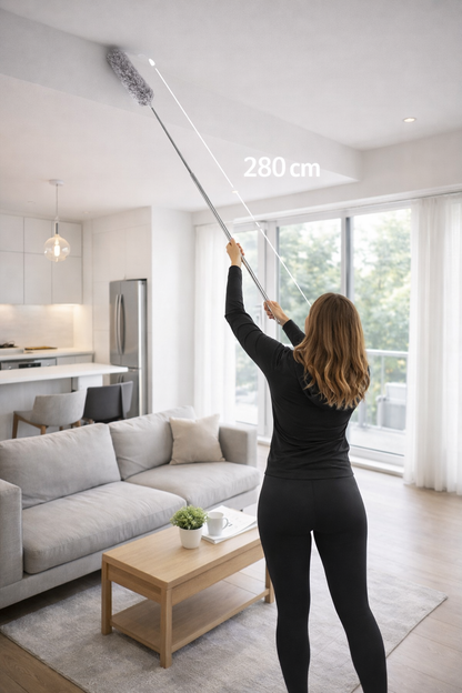 Spolverino Telescopico 280 cm in Microfibra – Asta Allungabile Extra Lunga – Pulizia Soffitti, Lampadari, Armadi Alti – Antipolvere Lavabile – Casa, Appartamento, Ufficio
