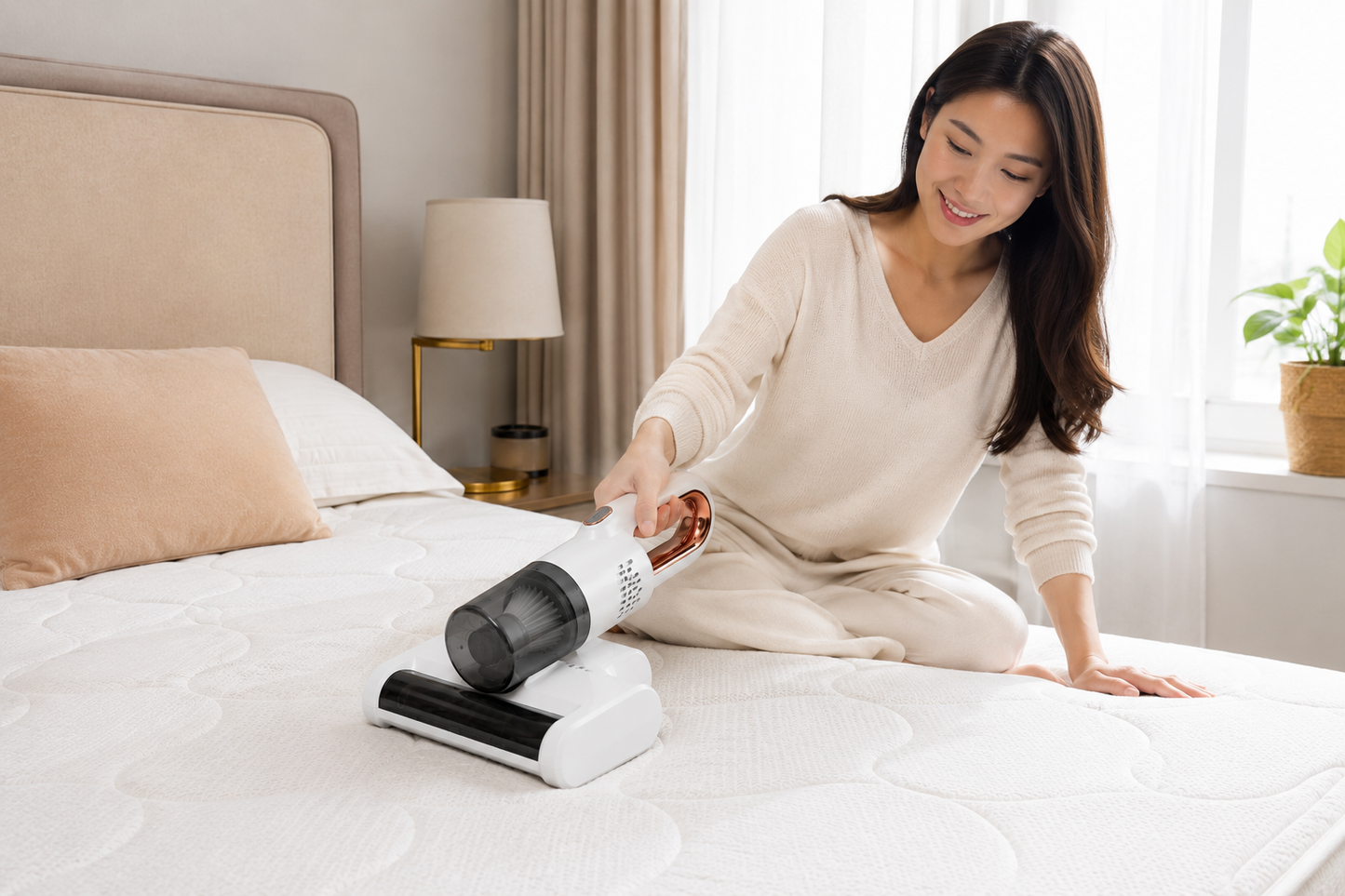 Aspirapolvere Antiacaro per Materassi Portatile, Aspiratore Multifunzione UV per Letto e Divano, Aspirapolvere Senza Fili con Filtro HEPA Lavabile, Rimozione Polvere e Peli, Ricarica USB