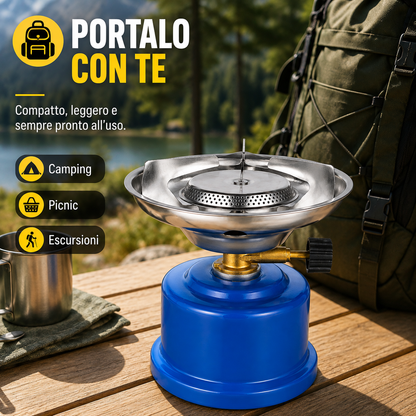 SAFETYCAMPING TR-219 Fornello da Campeggio Portatile, Fornello a Gas Compatto con Bruciatore e Regolazione della Fiamma, per Camping, Picnic, Pesca ed Escursioni Outdoor