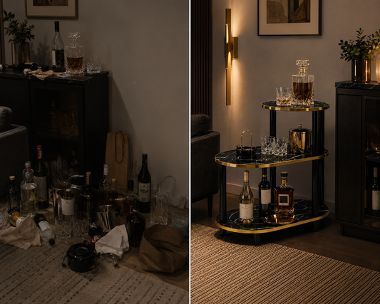 Tavolino da Salotto Nero Marmo Oro, Tavolino Laterale Moderno a 3 Ripiani, Mobile Bar Elegante Multiuso, Comodino Design Scandinavo con Struttura in Metallo Nero e Bordi Oro, 60x30x68 cm