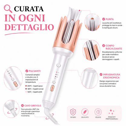 Arricciacapelli Automatico per Onde Naturali, Styler Capelli con Riscaldamento Rapido, 3 Temperature Regolabili, Design Ergonomico, Facile da Usare, Arricciatore Automatico per Capelli Lunghi, Medi e Corti