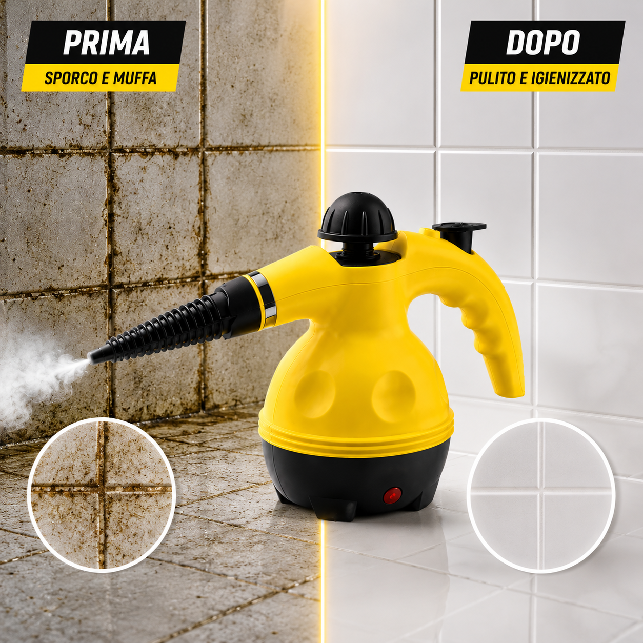 Pulitore a Vapore Portatile con 9 Accessori Inclusi, Pulitore a Vapore ad Alta Pressione per Casa, Cucina, Bagno, Vetri, Fughe, Divani e Tessuti, Pulizia Profonda Senza Detergenti
