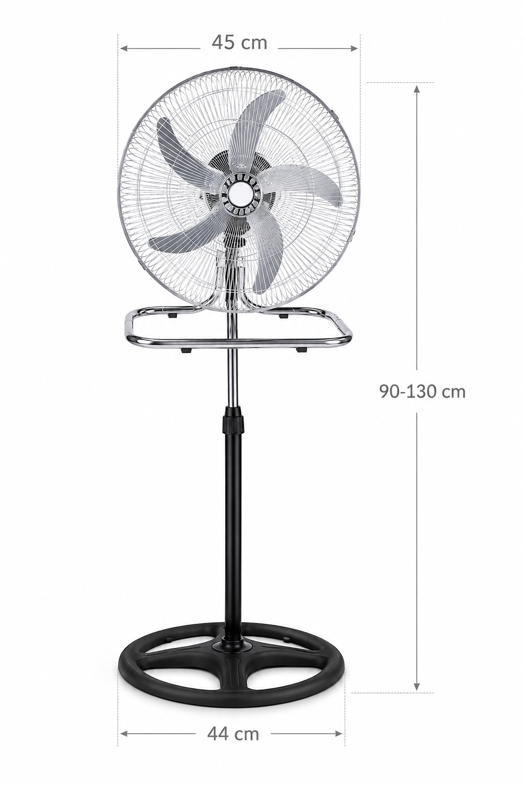 Ventilatore 3 in 1 da Terra e Tavolo Cromato, Ventilatore Oscillante con Piedistallo Regolabile, Ventola Silenziosa ad Alta Potenza, Design Moderno in Metallo per Casa Ufficio Camera