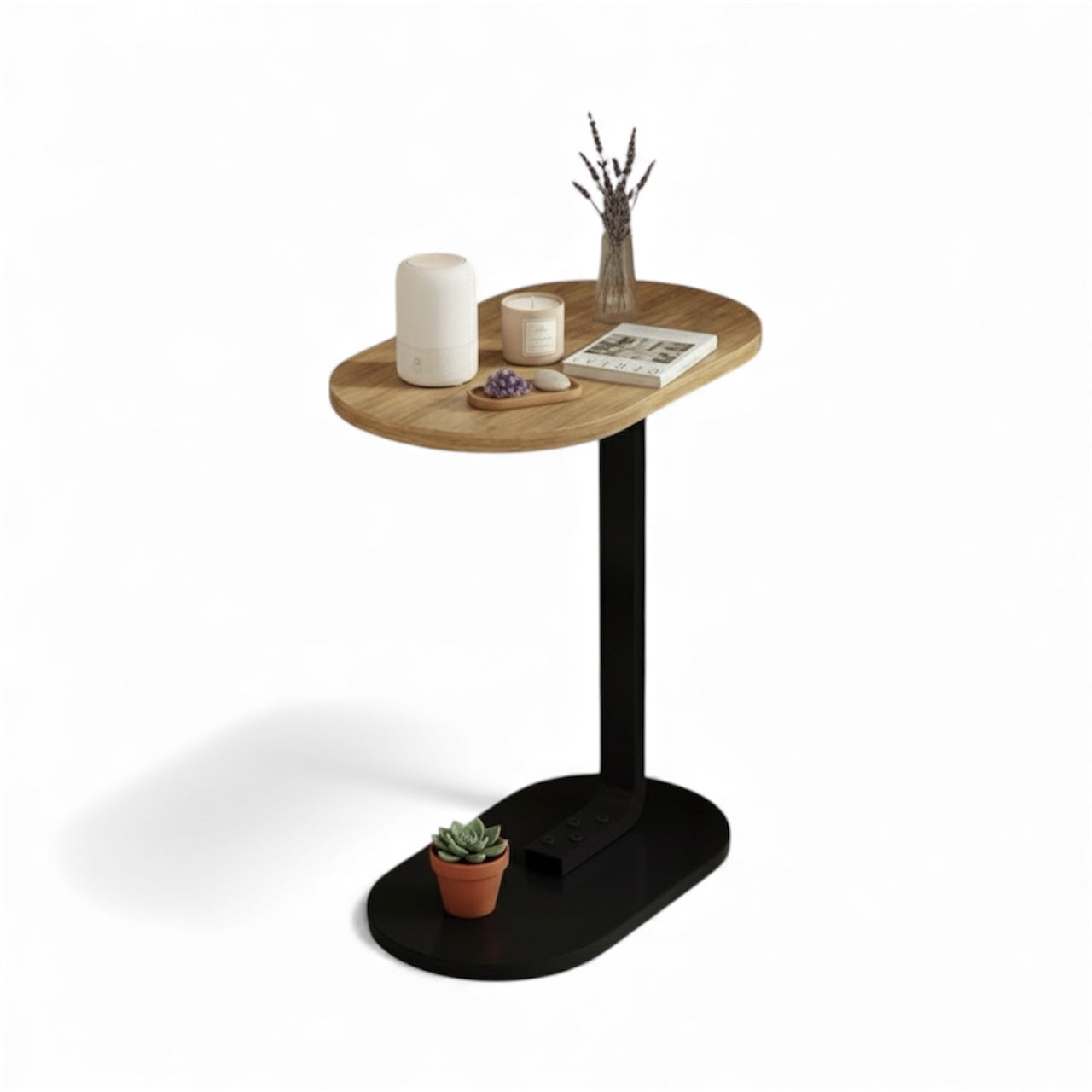 Tavolino Laterale Moderno in Legno e Metallo – Tavolino da Divano Salvaspazio, Comodino Minimal per Soggiorno e Camera