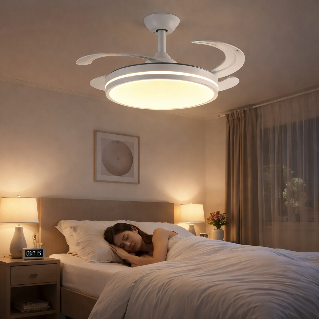 Ventilatore da Soffitto con Luce LED, Pale Retrattili 120 cm, Telecomando Incluso, 3 Temperature Luce, 6 Velocità, Timer, Design Moderno per Soggiorno Camera da Letto