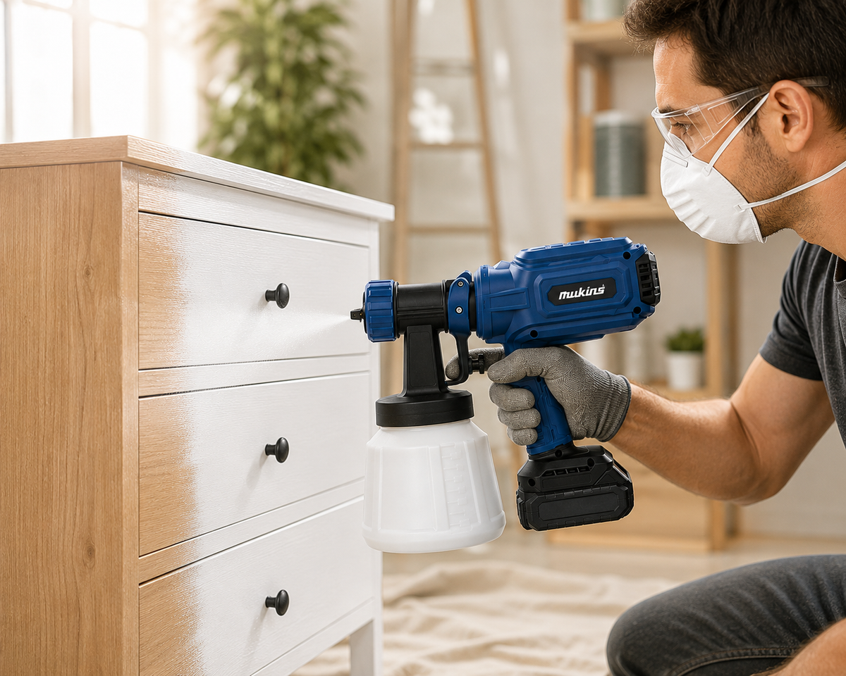 Pistola a Spruzzo per Verniciatura Cordless con Batteria, Verniciatore Elettrico Portatile con Serbatoio Removibile, Spruzzatore per Mobili, Porte, Recinzioni e Progetti Fai da Te
