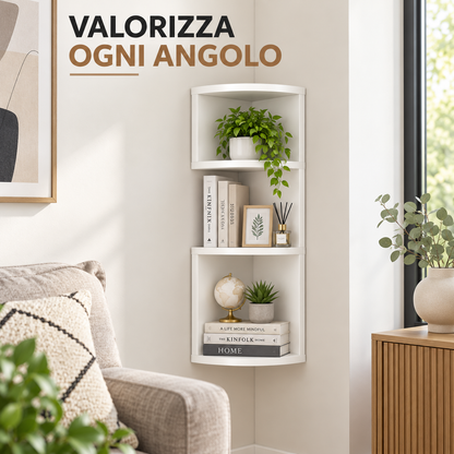 BDIT Accessori Mensola Angolare da Parete Bianca, Scaffale Verticale Salvaspazio 79 x 17,5 cm, Mensola ad Angolo a Più Ripiani per Libri e Decorazioni, Soggiorno, Camera, Studio