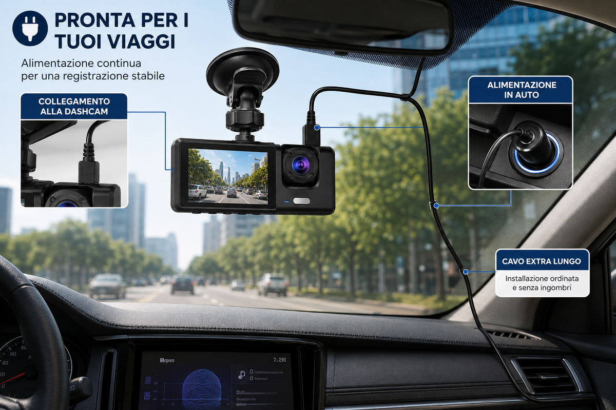 Dashcam Auto 1080P con Telecamera Posteriore, Videocamera per Auto con Display Integrato, Supporto a Ventosa, Registrazione Anteriore e Posteriore, Alimentazione da Auto