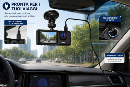 Dashcam Auto 1080P con Telecamera Posteriore, Videocamera per Auto con Display Integrato, Supporto a Ventosa, Registrazione Anteriore e Posteriore, Alimentazione da Auto