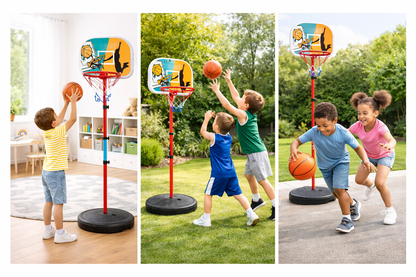 Canestro da Basket per Bambini Regolabile in Altezza fino a 120 cm – Struttura Stabile con Base Riempibile Acqua o Sabbia – Mini Basket da Interno ed Esterno per Casa e Giardino