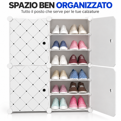 BDIT Accessori Scarpiera Bianca Salvaspazio con Ante, Mobile Portascarpe Modulare con Ripiani Interni, Organizer per Scarpe con Apertura Frontale, per Ingresso, Camera e Guardaroba