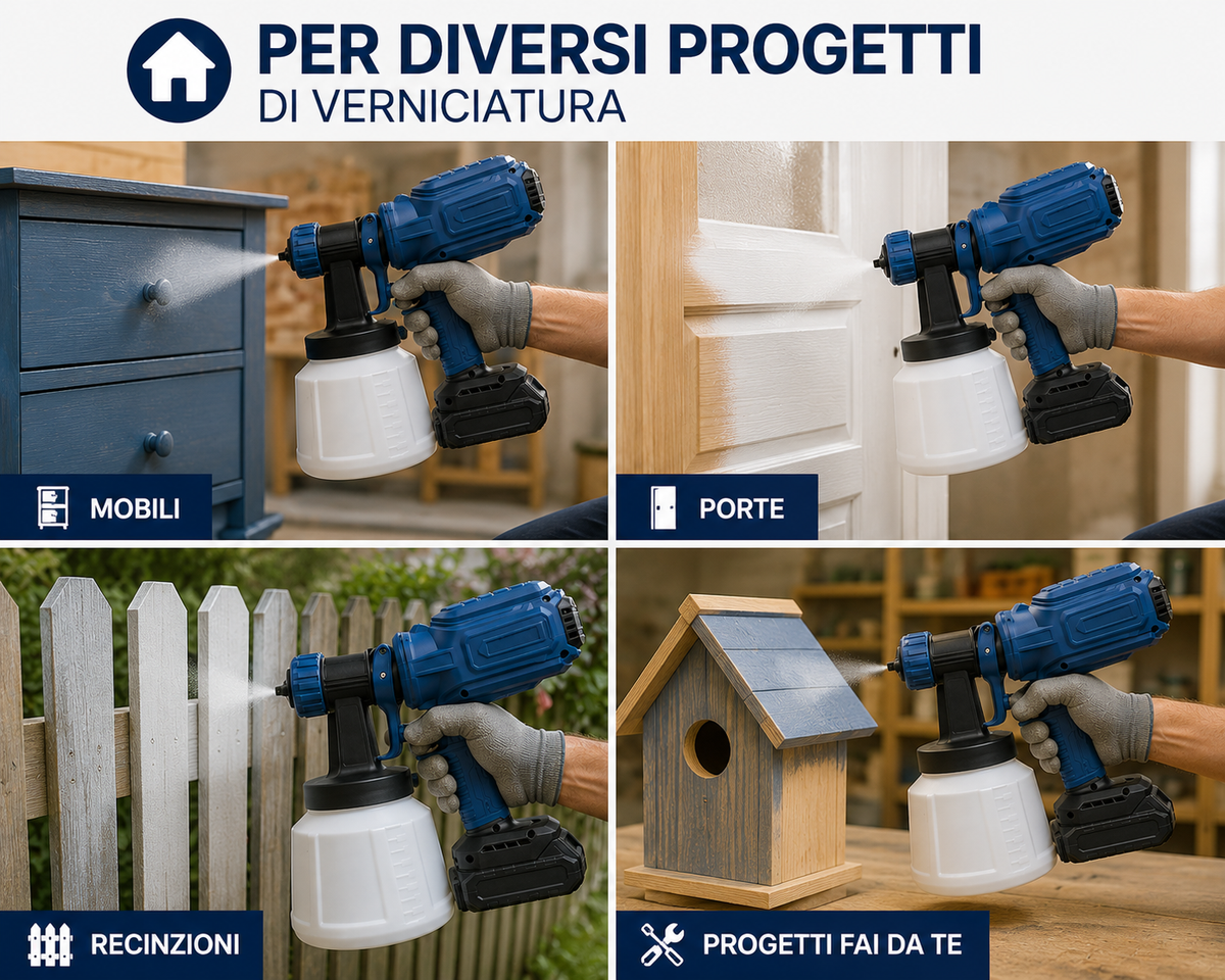 Pistola a Spruzzo per Verniciatura Cordless con Batteria, Verniciatore Elettrico Portatile con Serbatoio Removibile, Spruzzatore per Mobili, Porte, Recinzioni e Progetti Fai da Te