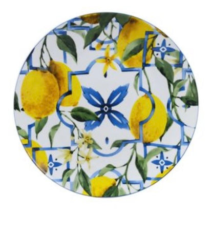 Piatto in ceramica decorato con limoni e motivi mediterranei – Stile maiolica siciliana