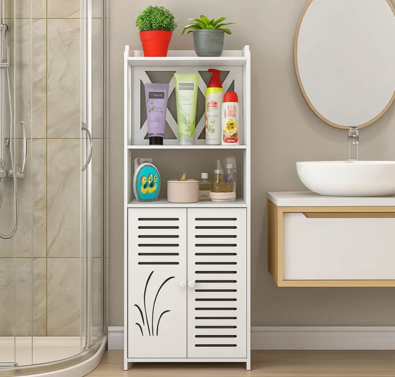 Bdit accessori -Mobiletto Salvaspazio da Bagno – Bianco, 90×40×25 cm con ante - BDIT ACCESSORI