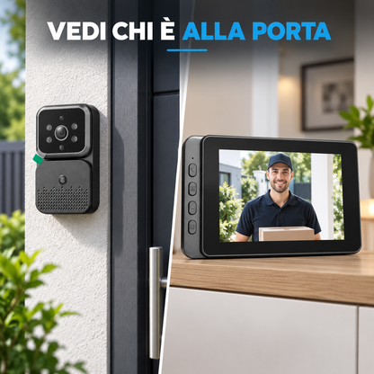 BDIT Accessori Videocitofono Wireless con Monitor, Video Doorbell 2.4G con Unità Esterna e Display Interno, Videocamera per Porta con Monitor, Kit di Installazione e Accessori per Casa
