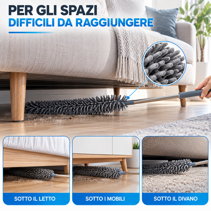 BDIT Accessori Set Piumino Catturapolvere Telescopico con 3 Testine Intercambiabili, Spolverino in Microfibra con Manico Estensibile, per Mobili, Letto, Lampade e Pulizia Casa, Grigio