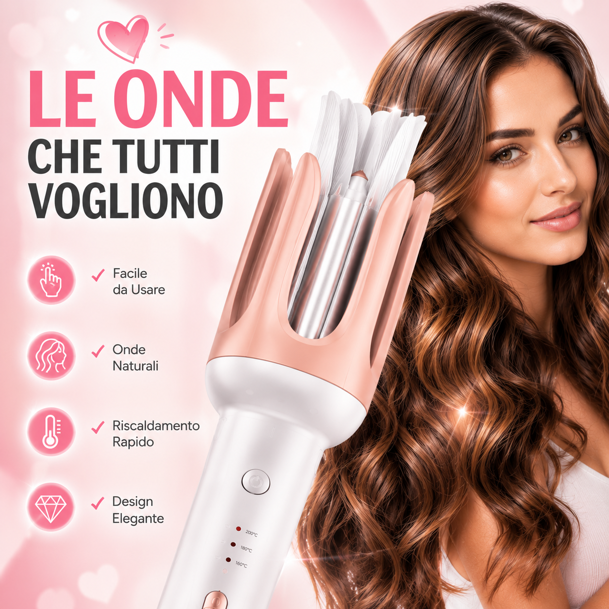 Arricciacapelli Automatico per Onde Naturali, Styler Capelli con Riscaldamento Rapido, 3 Temperature Regolabili, Design Ergonomico, Facile da Usare, Arricciatore Automatico per Capelli Lunghi, Medi e Corti
