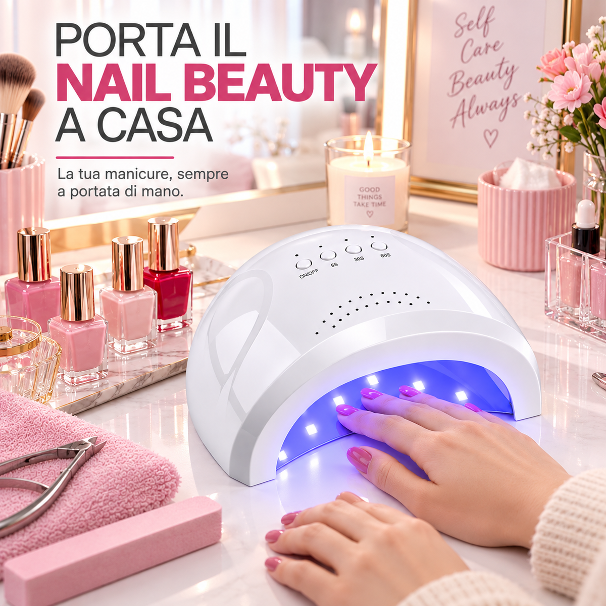 BDIT Accessori Lampada UV LED per Unghie, Lampada per Manicure e Nail Art con Comandi Superiori, Ampia Apertura per la Mano, Luce UV/LED, per Gel Unghie e Manicure a Casa, Bianca
