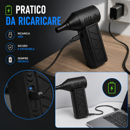 Mini Jet Fan Portatile Ricaricabile – Soffiatore d’Aria Compatto con Bocchetta Direzionata, Ricarica USB, per Tastiera, Auto, Elettronica, Banco da Lavoro e Pulizia di Piccoli Spazi