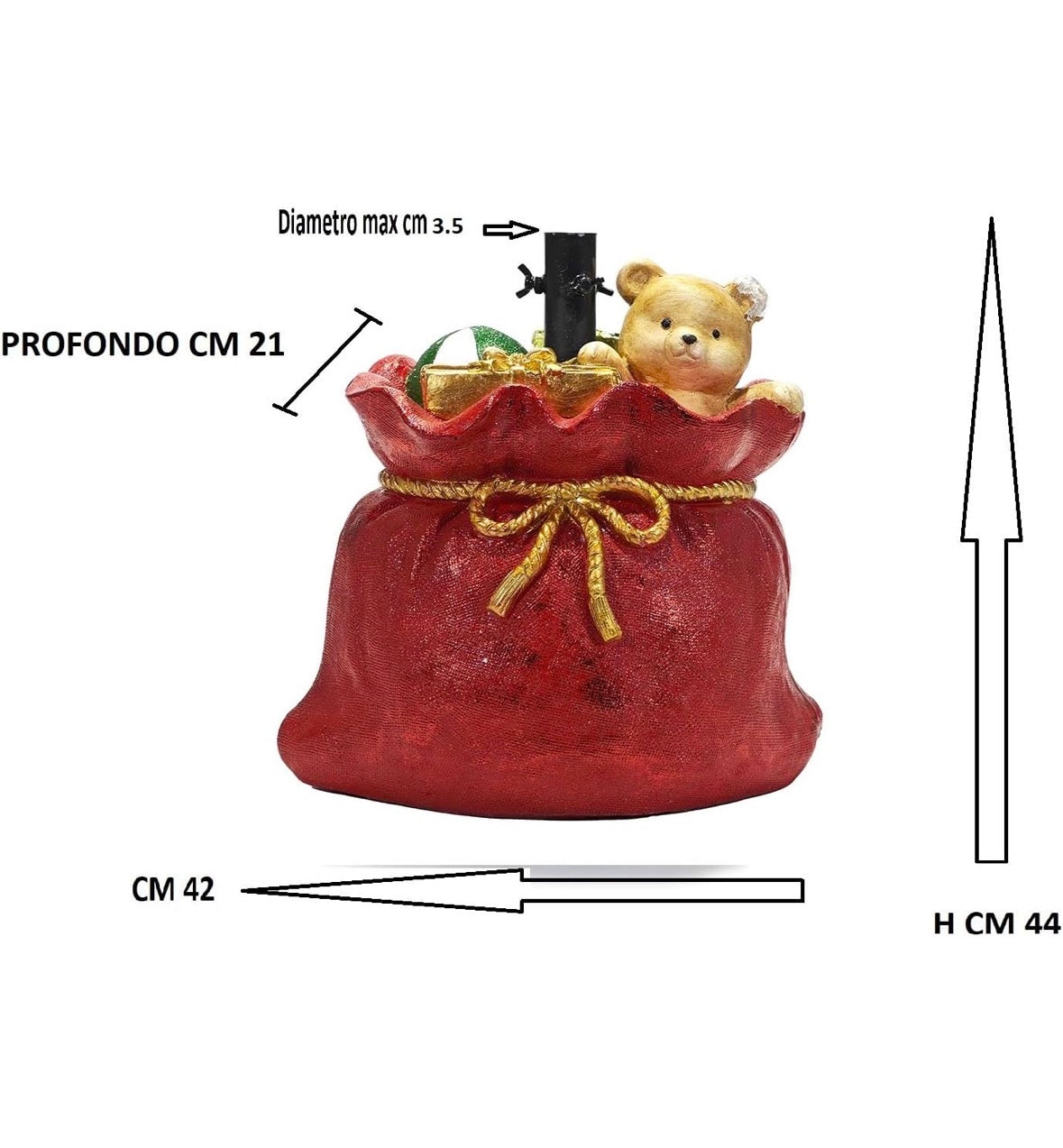 🎄 Base Albero di Natale a Sacco Regalo con Orsetto e Decorazioni – Supporto Decorativo per Albero Natalizio 🎁