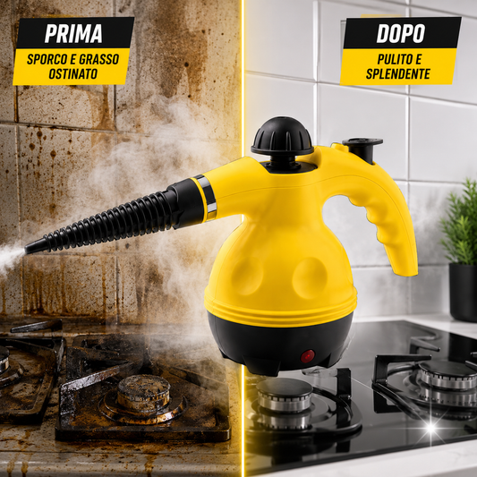 Pulitore a Vapore Portatile con 9 Accessori Inclusi, Pulitore a Vapore ad Alta Pressione per Casa, Cucina, Bagno, Vetri, Fughe, Divani e Tessuti, Pulizia Profonda Senza Detergenti