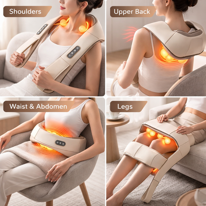 Massaggiatore Cervicale Elettrico con Calore Shiatsu – Massaggio Profondo per Collo, Spalle, Schiena e Gambe – Senza Fili, Ricaricabile, Intensità Regolabile, Relax e Sollievo Dolori Muscolari
