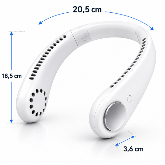 Ventilatore da Collo Portatile Ricaricabile, Flusso d’Aria 360°, Design Ergonomico a Mani Libere, Leggero e Flessibile, Ideale per Ufficio, Viaggi, Passeggiate e Attività all’Aperto