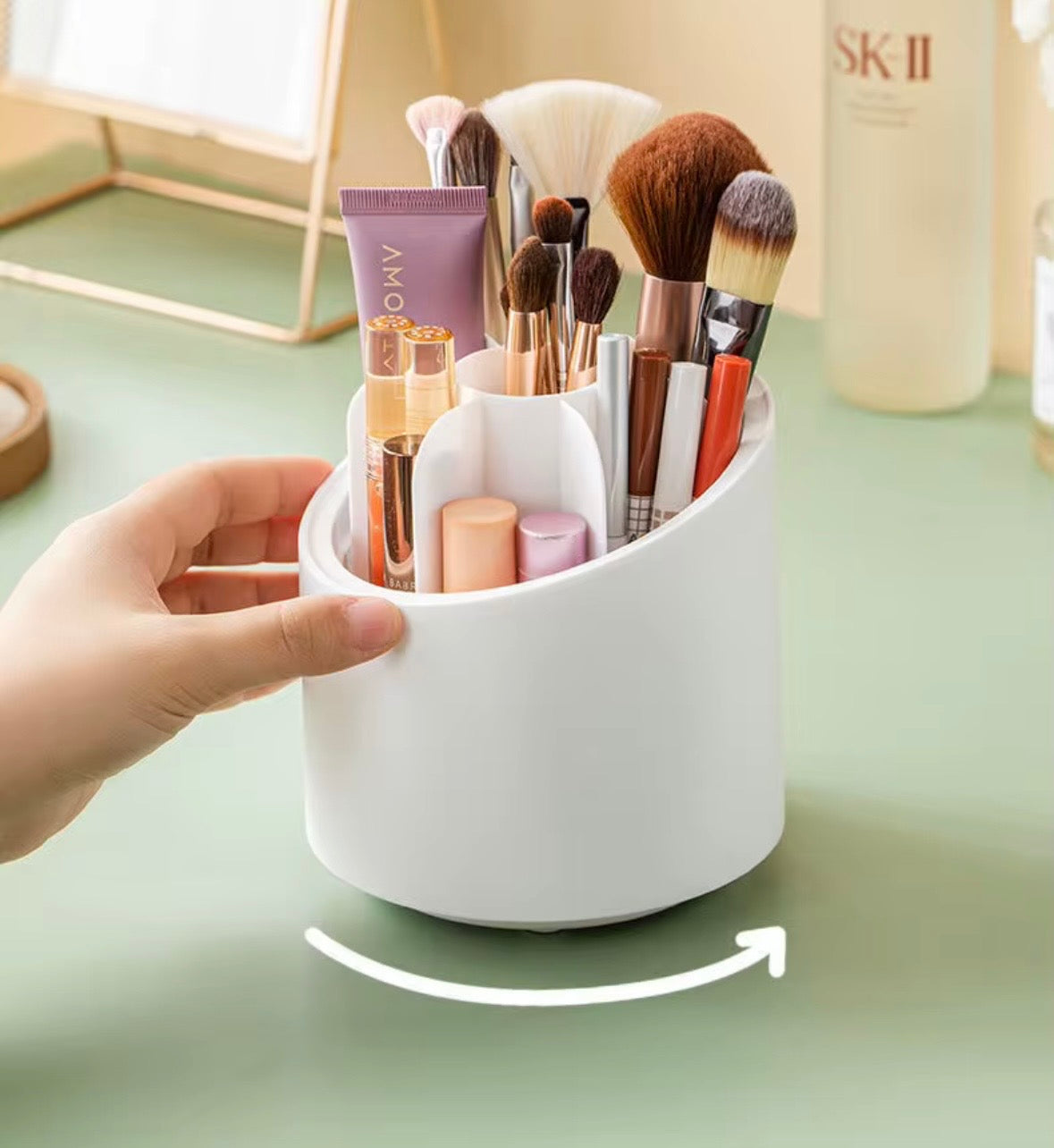 Organizer Porta Trucchi Rotante 360° con Copertura Antipolvere – Porta Pennelli e Cosmetici