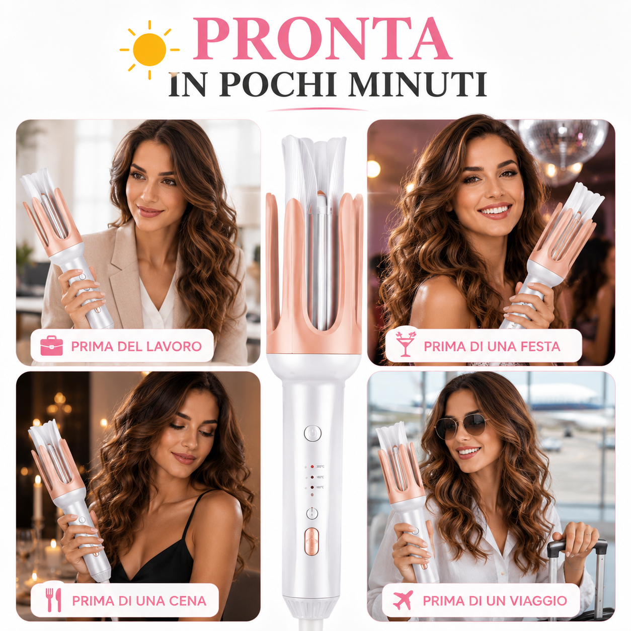 Arricciacapelli Automatico per Onde Naturali, Styler Capelli con Riscaldamento Rapido, 3 Temperature Regolabili, Design Ergonomico, Facile da Usare, Arricciatore Automatico per Capelli Lunghi, Medi e Corti