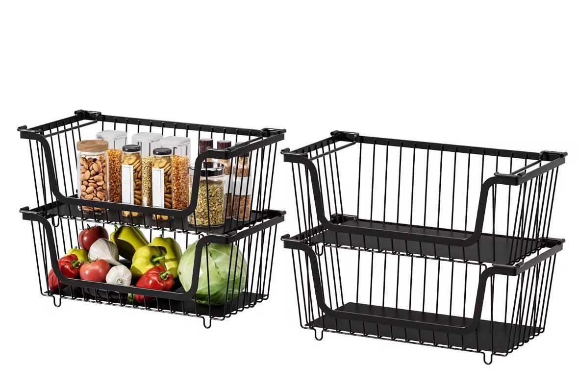 Carrello Portaoggetti Impilabile a 2 Cesti in Metallo - Organizer Multiuso da Cucina e Dispensa