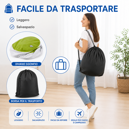 Divano Gonfiabile Singolo, Poltrona Gonfiabile Ø 85 x 74 cm, Poltrona Ergonomica in PVC Resistente, Facile da Gonfiare e Sgonfiare, Leggera e Portatile, per Soggiorno, Camera, Giardino e Campeggio