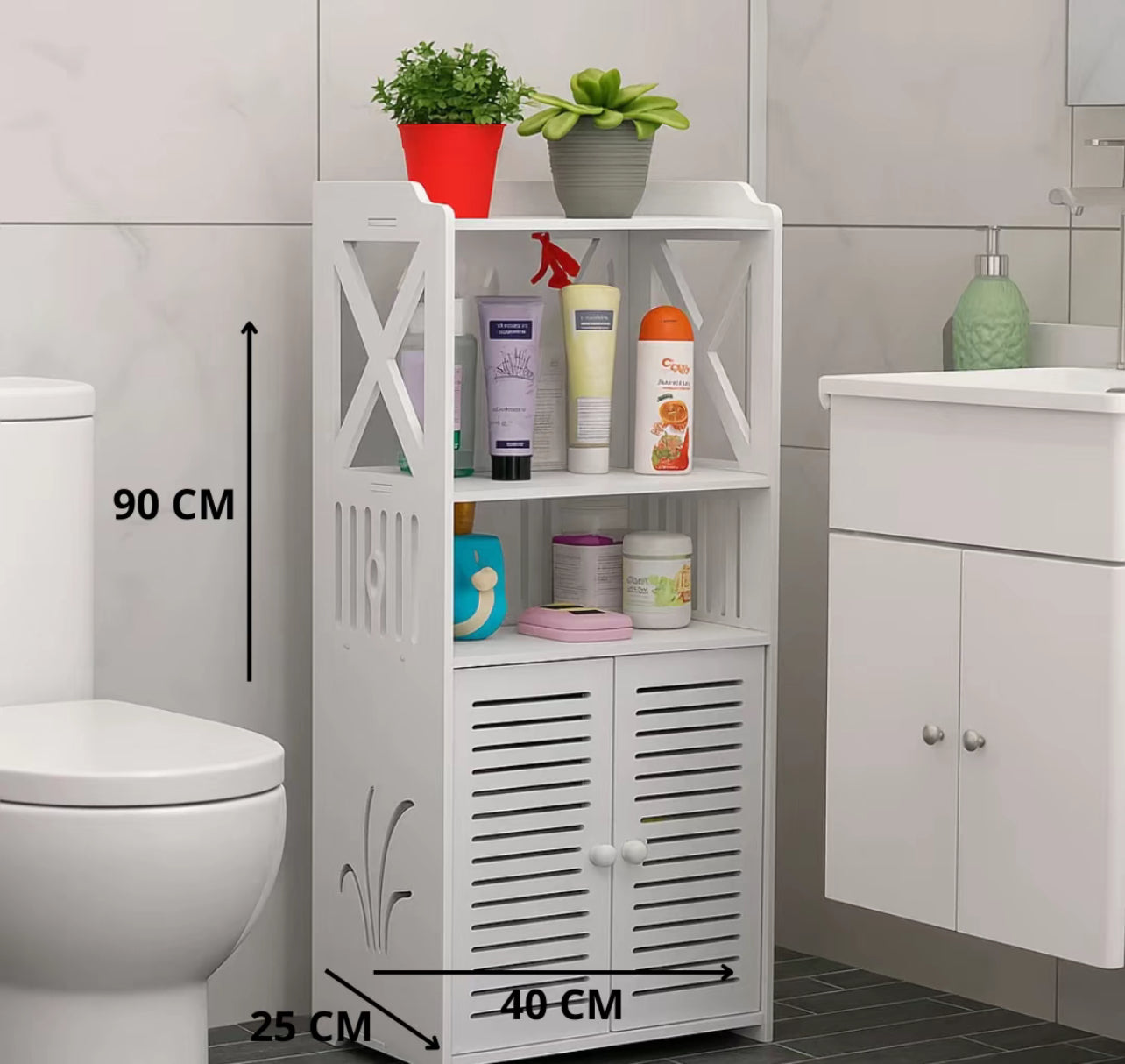 Bdit accessori -Mobiletto Salvaspazio da Bagno – Bianco, 90×40×25 cm con ante - BDIT ACCESSORI