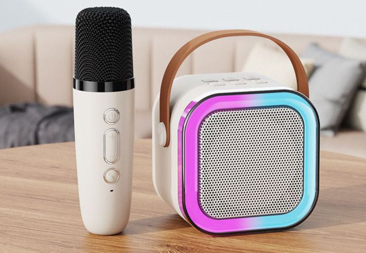 Altoparlante per karaoke senza fili con 2 microfoni wireless, Sistema di altoparlanti KTV ricaricabili con suono stereo HiFi, Altoparlante senza fili con luci a led con colori RGB