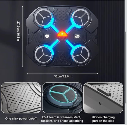 Macchina da Boxe Musicale Extra Large a Parete con LED Dinamico a Colori, Bluetooth, Musica Elettronica e 12 Livelli di Velocità – Allenamento Interattivo per Bambini e Adulti – Ideale per Casa, Interni, Palestre, Allenamenti Fitness e Tempo 27cmx32cm