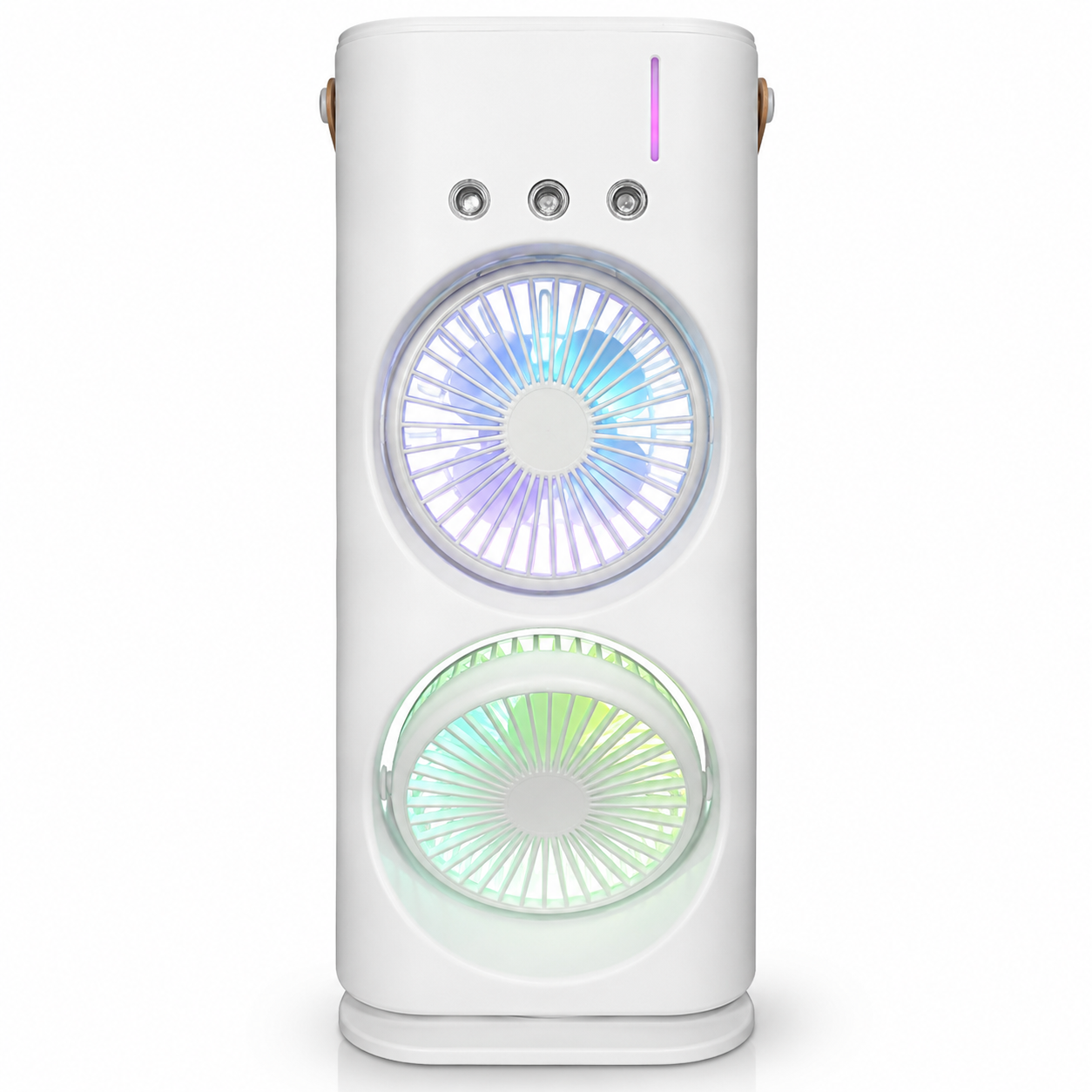 Raffrescatore Portatile con Doppia Ventola, Nebulizzazione ad Acqua e Luci RGB, Mini Condizionatore USB da Tavolo, Ventilatore Silenzioso con Serbatoio Acqua, per Ufficio, Camera da Letto e Casa