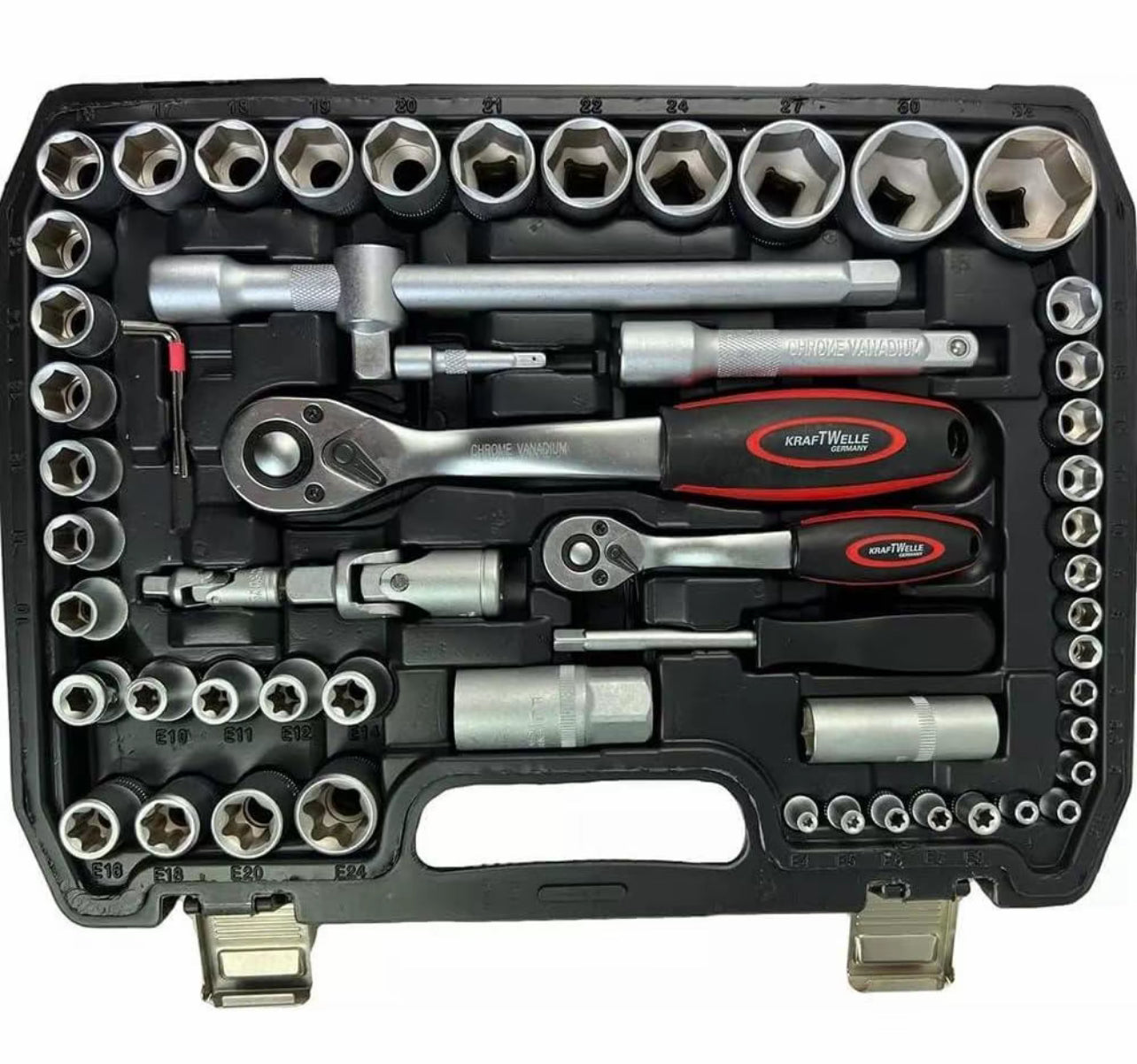 Set Chiavi a Bussola 108 Pezzi con Cricchetto Reversibile, Bussole Metriche, Inserti Bit e Prolunghe, Kit Attrezzi Completo per Riparazioni Auto, Moto e Lavori Fai da Te con Valigetta