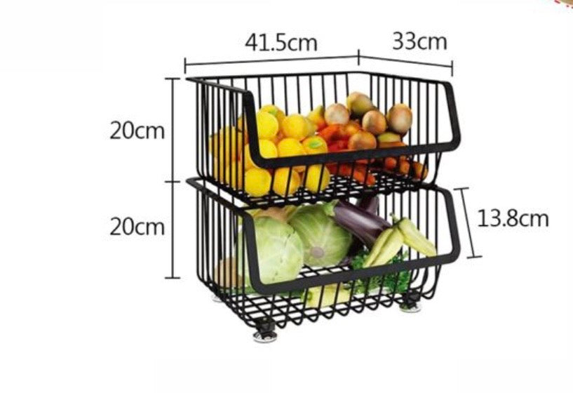 Carrello Portaoggetti Impilabile a 2 Cesti in Metallo - Organizer Multiuso da Cucina e Dispensa