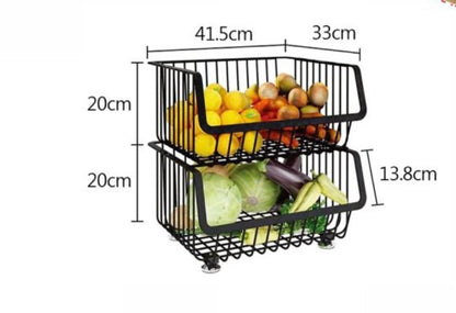 Carrello Portaoggetti Impilabile a 2 Cesti in Metallo - Organizer Multiuso da Cucina e Dispensa