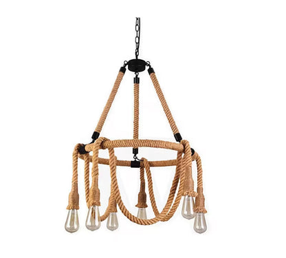 Bdit accessori Lampadario a Spago Stile Industriale Retrò – Lampada Sospesa per Soggiorno Sala da Pranzo Cucina – Illuminazione Rurale Giapponese – Design Intrecciato in Corda Naturale - BDIT ACCESSORI