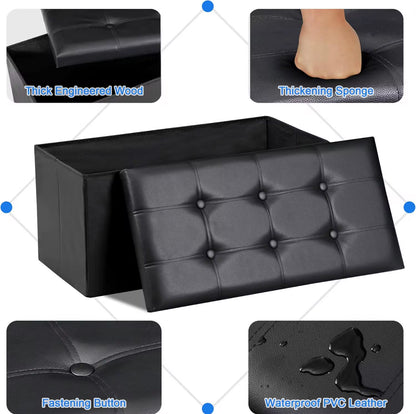 Leather Padded Trunk Bench Pouf with Quilted Button Design – Multi-Functional Storage Ottoman Bag – Available in Various Colours - BDIT ACCESSORI