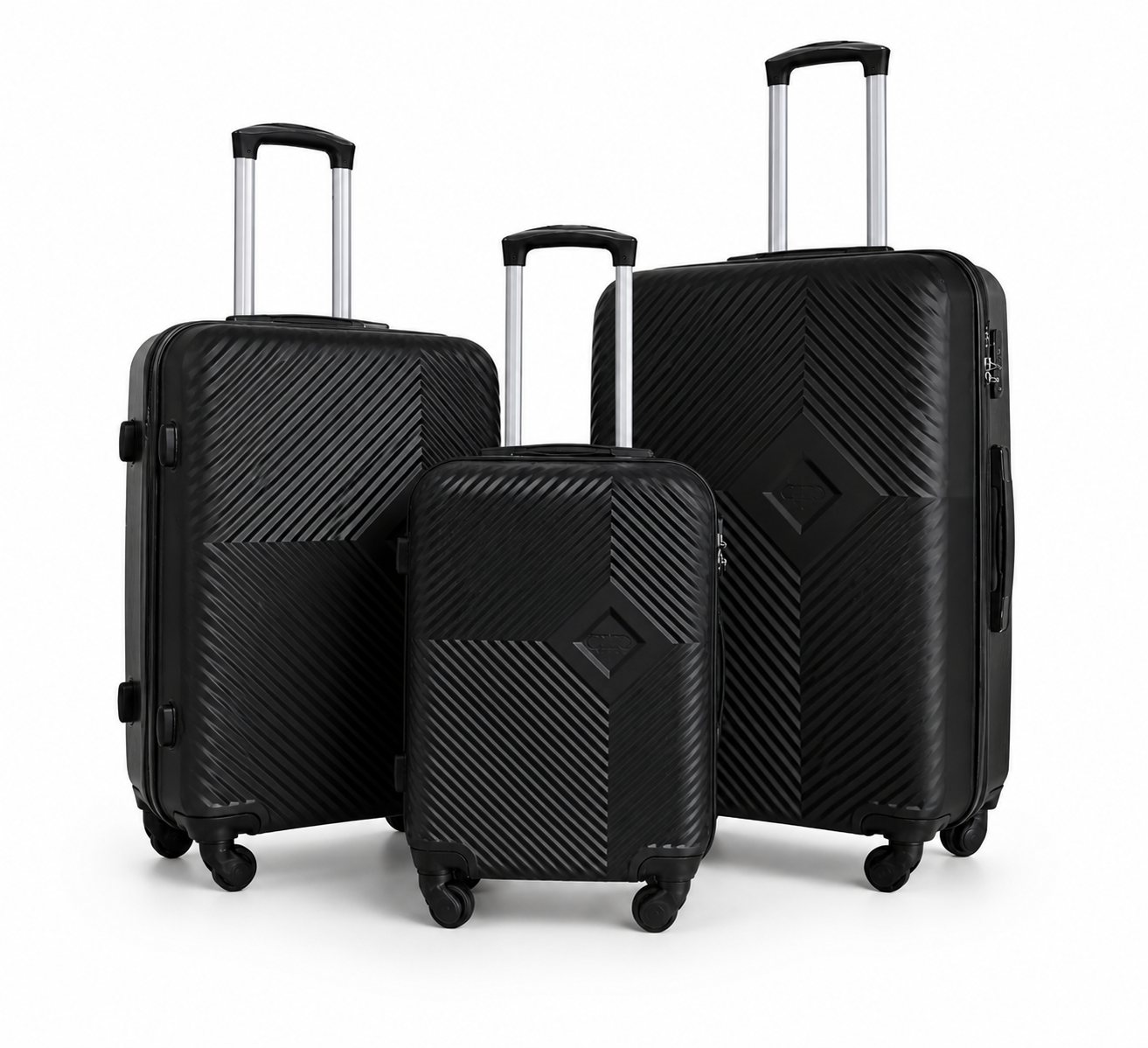 Set Valigie Rigide 3 Pezzi ABS Nero – Trolley Cabina 20”, Media 24”, Grande 28” – Ruote 360°, Lucchetto TSA, Manico Telescopico – Leggere, Resistenti, Valigie Viaggio