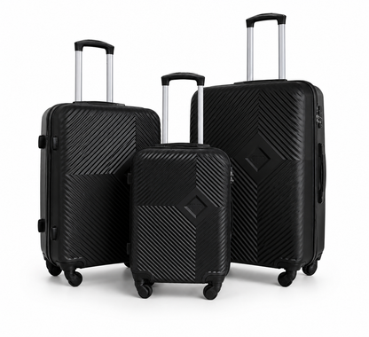 Set Valigie Rigide 3 Pezzi ABS Nero – Trolley Cabina 20”, Media 24”, Grande 28” – Ruote 360°, Lucchetto TSA, Manico Telescopico – Leggere, Resistenti, Valigie Viaggio