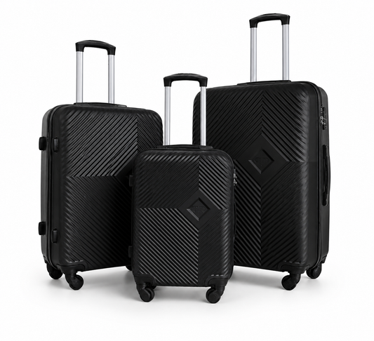 Set Valigie Rigide 3 Pezzi ABS Nero – Trolley Cabina 20”, Media 24”, Grande 28” – Ruote 360°, Lucchetto TSA, Manico Telescopico – Leggere, Resistenti, Valigie Viaggio