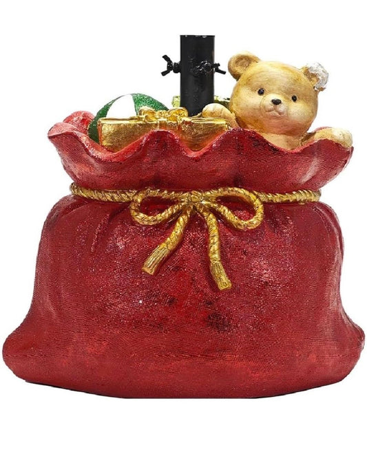 🎄 Base Albero di Natale a Sacco Regalo con Orsetto e Decorazioni – Supporto Decorativo per Albero Natalizio 🎁