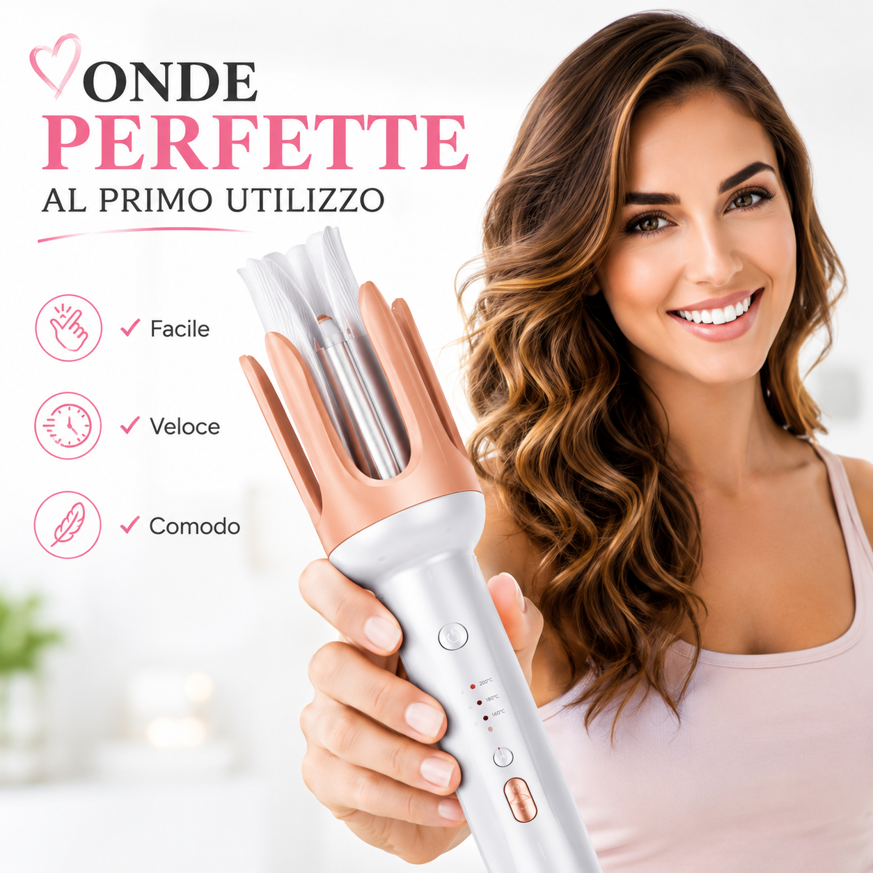 Arricciacapelli Automatico per Onde Naturali, Styler Capelli con Riscaldamento Rapido, 3 Temperature Regolabili, Design Ergonomico, Facile da Usare, Arricciatore Automatico per Capelli Lunghi, Medi e Corti