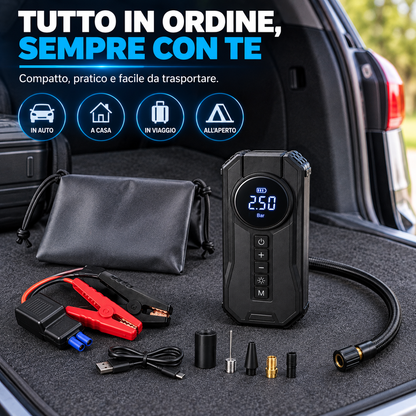 BDIT Accessori Compressore Portatile Multifunzione con Display Digitale, Gonfiatore Pneumatici Auto con Tubo e Adattatori, Cavi con Pinze, Cavo USB e Custodia, Kit Compatto per Auto e Viaggio